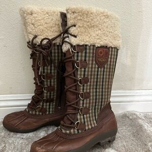 UGG Women's Brown and Green Plaid Winter Boots